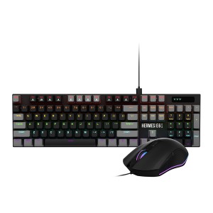 مجموعة GAMDIAS HERMES E6 ELITE 2-in-1 Combo, لوحة مفاتيح حجم كامل ميكانيكية للألعاب, إضاءة RGB خلفية, فأرة ألعاب بدقة قابلة للتعديل حتى 3600 DPI - أسود